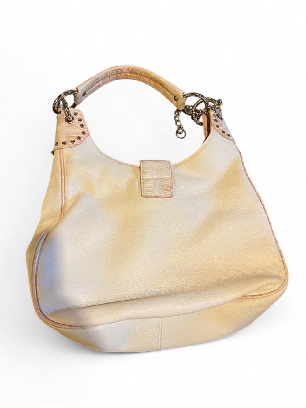 Cream Stud-Accent Hobo Bag with Buckle Detail - Picture 2 of 3